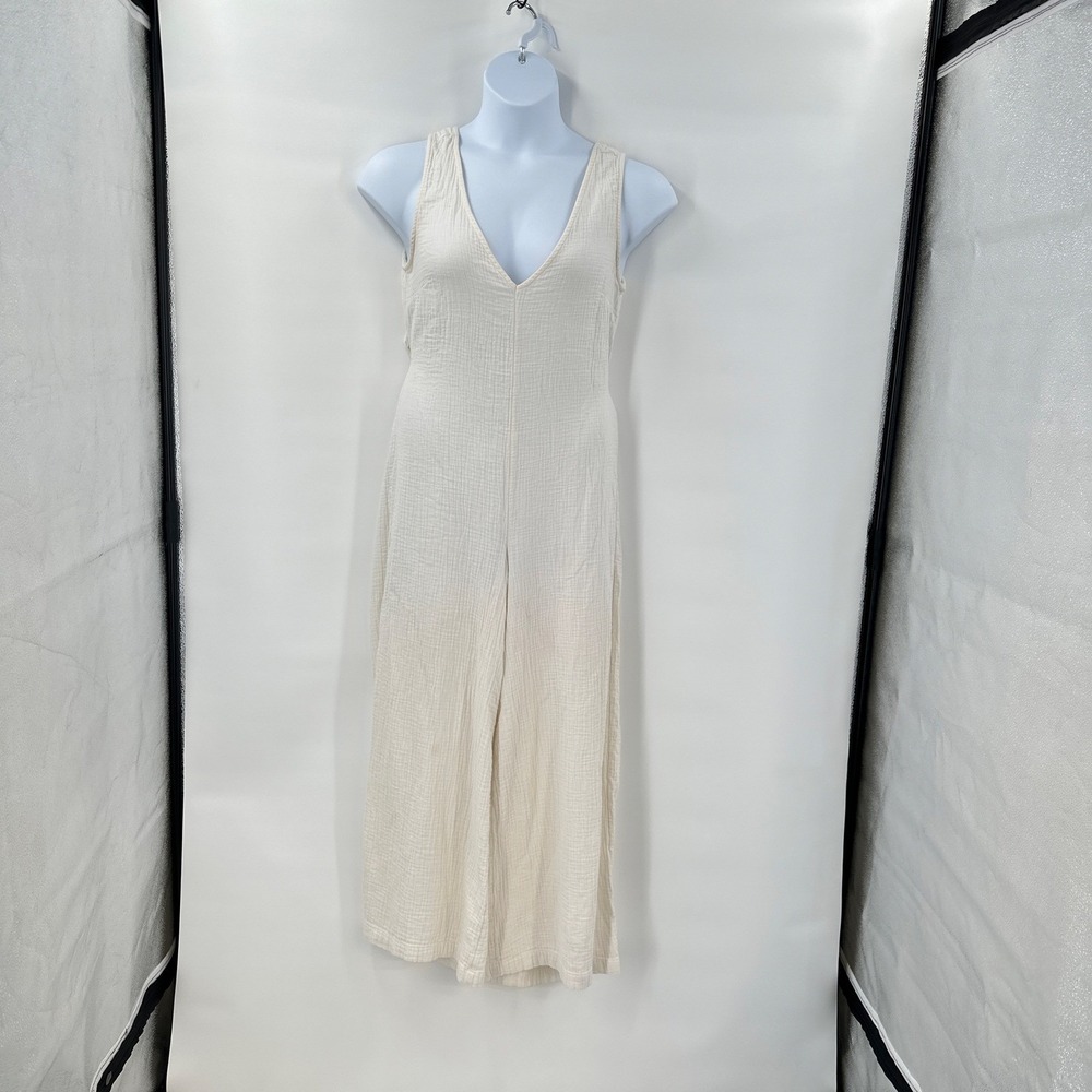 Madewell Jumpsuit Medium Wide Leg Tie Back Cream Crop Beach Vacation Summer *